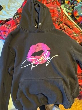 Black Hoodie with Pink Lip Graphic by